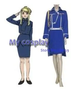 

Anime Fullmetal Alchemist Cosplay Winry Rockbell Women's Uniform Cosplay Costume Uniform Dress Suit Blue Skirt Coat