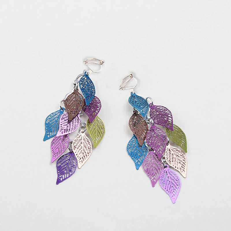 

2018 Metal leaf Clip On Earrings for Women Vintage Big Earrings Punk geometric Statement ear Jewelry wholesale