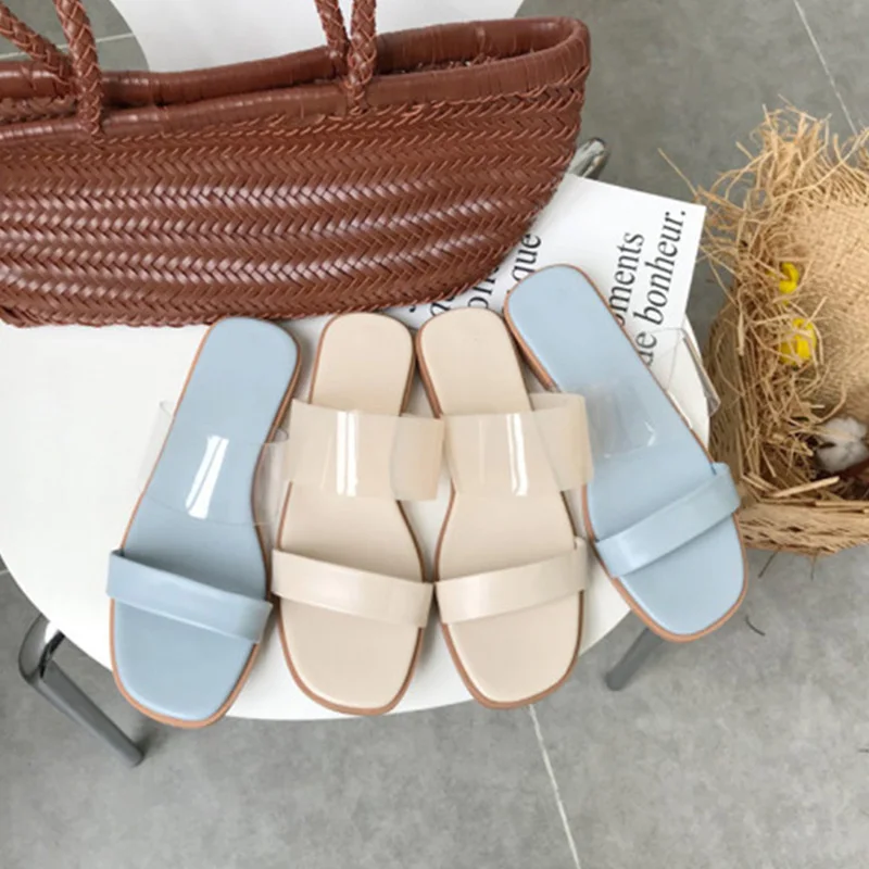 

Boussac Open Toe Summer Beach Sandals Women Slip on Flat Sandals Women Solid Patchwork PVC Slipper Sandals Shoes Women SWC0598