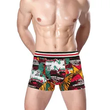 Модное мультяшное Мужское нижнее белье с граффити, хлопковые мужские трусы-боксеры дышащие мужские трусы, мужские трусы в стиле хип-хоп