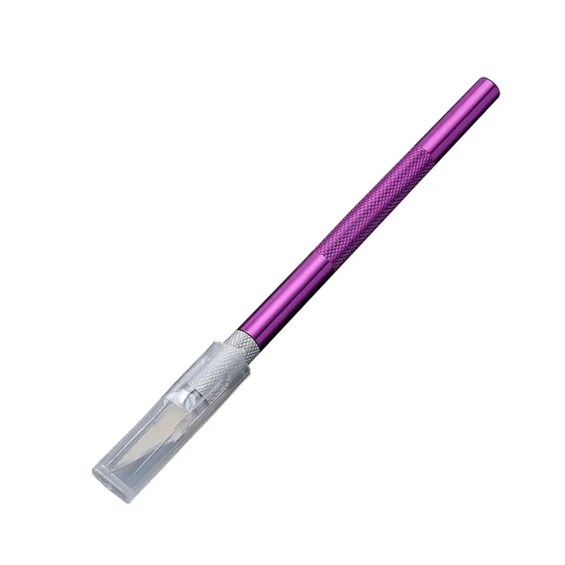 Новинка, металлическая ручка, лезвие для скальпеля, нож для резки древесины, бумаги, рукоделия, ручка, гравировка, режущие принадлежности, сделай сам, универсальный канцелярский нож - Цвет: Фиолетовый