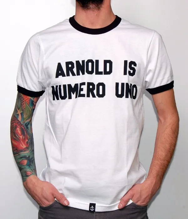 

Sugarbaby Arnold is Numero uno T-Shirt Short Sleeve Fahion Tumblr T shirt Casual White with black edge tees Fashion Clothing