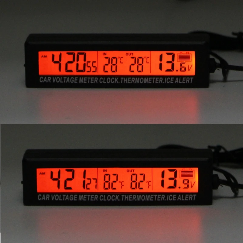 Авто Черные часы автомобиля напряжения автомобиля цифровой термометр температуры Будильник