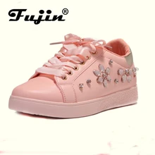Fujin Brand 2018 New Pearl Espadrille Soft Leather Rhinestone font b Women b font Flat Shoes