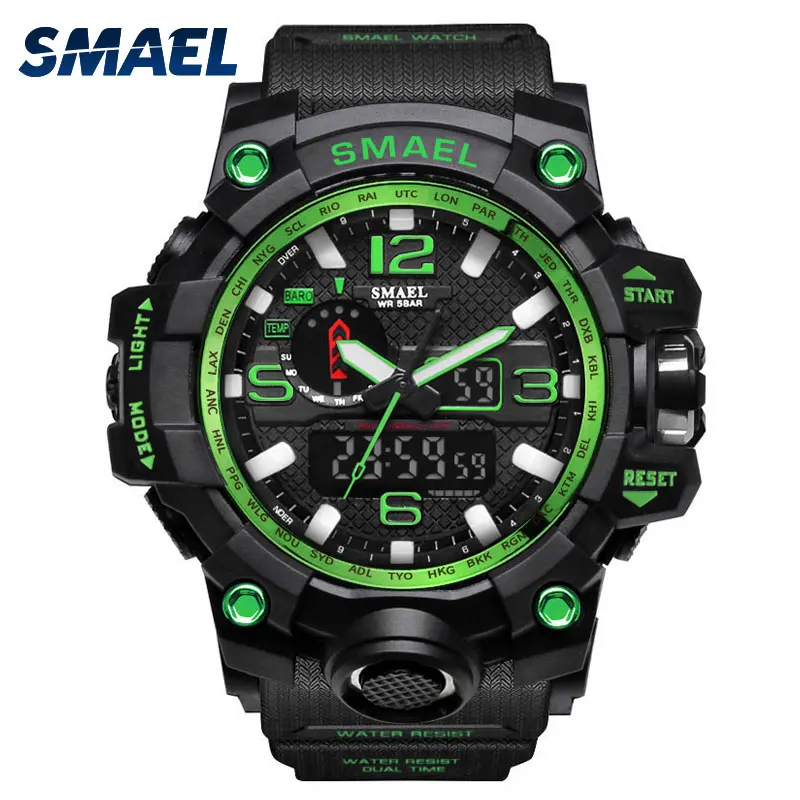 SMAEL спортивные часы мужские камуфляжные военные мужские часы с браслетом камуфляжные армейские зеленые часы 1545B мужские водонепроницаемые часы с хронографом - Цвет: Black Green