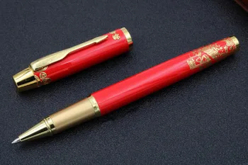 

Red Lacquered relief The Great Wall Golden Trim Metal Rollerball Pen