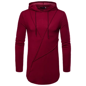 

Male 2018 Brand Solid Color Spliced Hooded Casual Long Sleeved T-Shirt O-Neck Slim Men T-Shirt Tops Fashion Mens Tee Shirt