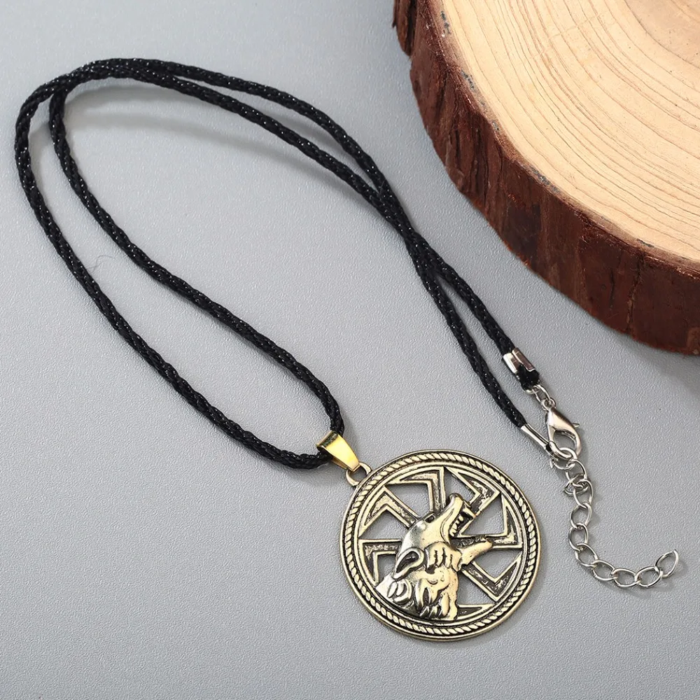 Cxwind Slavic Amulet Charm Wolf Totem Ax Necklace Vintage Amulets Men's Valknut Rune Animal Pendant Nordic Talisman Jewelry
