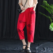 Женские джинсы джинсовые брюки Капри Повседневная мода для лета большие свободные потертые отверстия эластичная талия AZ29192017