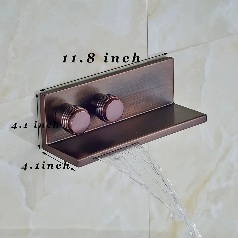 Ulgksd стиль черный латунный кран для ванной комнаты Водопад кран для ванной двойной ручкой двойной контроль настенный смеситель