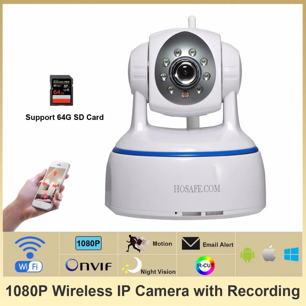  HOSAFE 2MW1 1080P Wireless IP Camera HD Pan/Tilt plug and play two way voice  ONVIF IP Camera Software and IP Camera DVR 