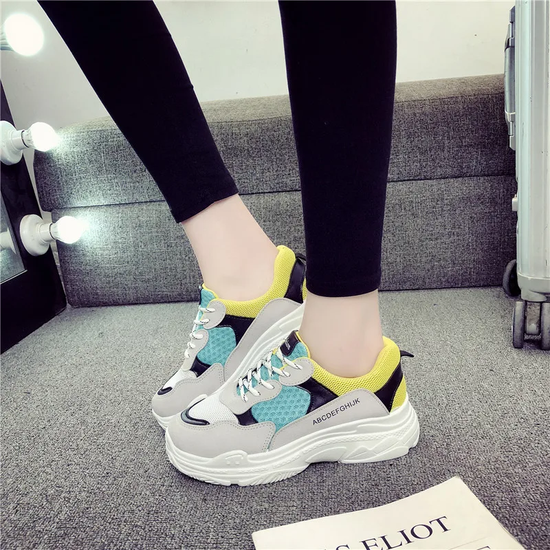 

Womens Sneakers Shoes 2019 Fashion Tenis Feminino Summer White Breathable Mesh Lace-Up Chunky Shoes Woman Platform High Super