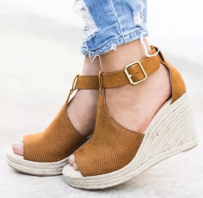 

Woman Chaussure Gladiator Women Sexy Wedge Sandals Pumps High Heels Platform Zapatos Mujer Ladies Peep Toe T-strap Shoes F181666