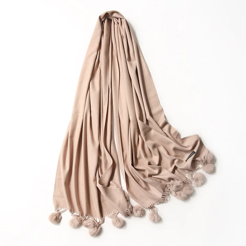 Для женщин высокое качество простой Мех Кролика Pom Кашемир шаль шарф зима негабаритных толстые Пашмины Пончо хиджаб одеяло Cachecol