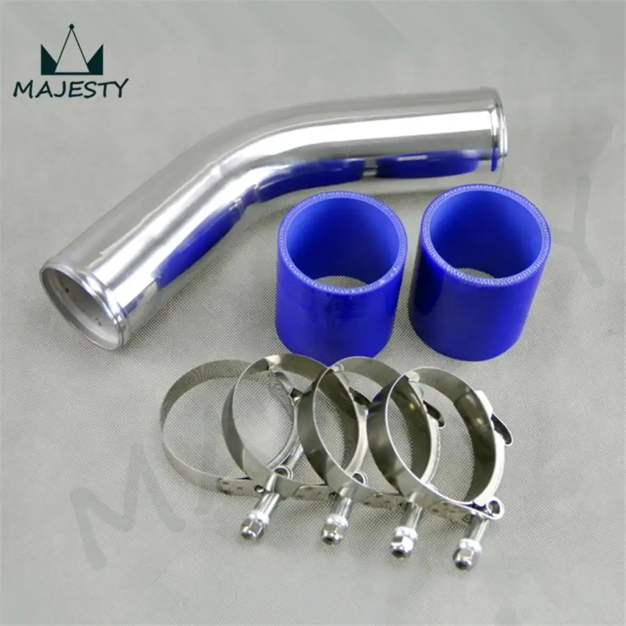 

45 degree 63mm 2.5" Aluminum Turbo Intercooler Pipe Piping+silicon hose+T clamps BLUE