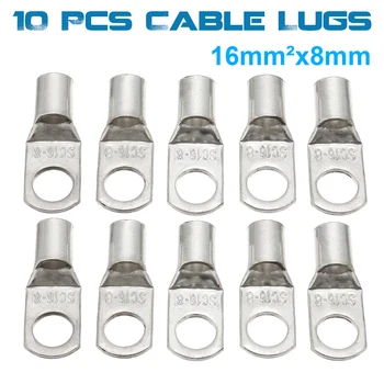 

10Pcs Cable Lugs Set Terminal Silver Copper Electrical Block Wire 8mm Connectors Terminals for Battery Wire Auto Marine RV 4WD