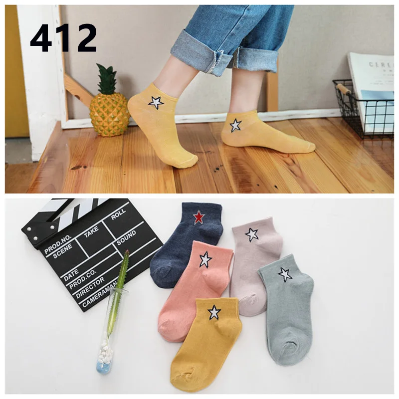 10 pieces = 5 pairs New Women's Shallow Mouth Invisible Boat Socks Silicone Non-Slip Invisible Breathable Cotton Socks Meias