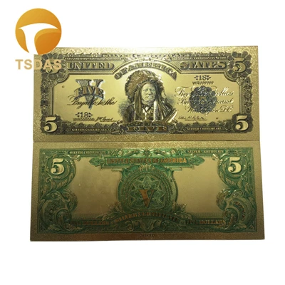 10 шт./лот банкнота из американского золота 1899 год один доллар позолоченная банкнота для подарков - Цвет: 1899 year 5 USD