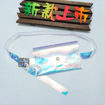 

Vogue transparent illusion color detachable mini pocket belt stylish fluorescent laser belt buckle female tide