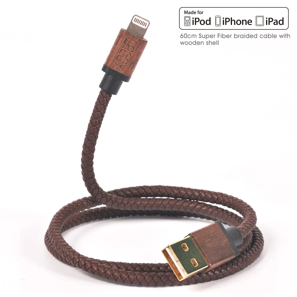 Mfi Certified 60cm Short Usb Leather Braided Charging Cable For Iphone