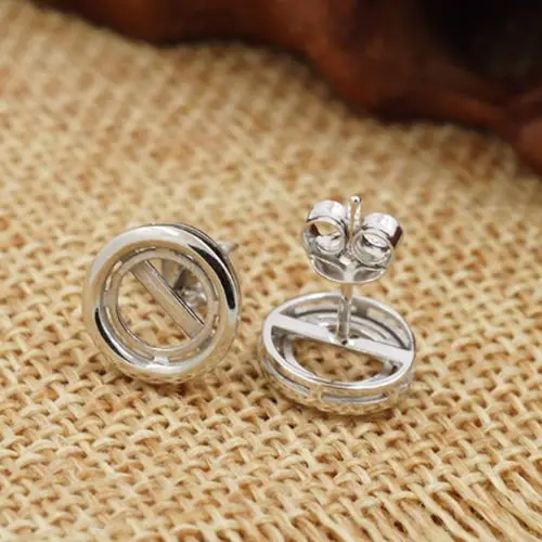 

20 pcs/lot 925 Sterling Silver Women Earrings 7x7mm Round Cabochon Semi Mount Stud Earrings for Amber Agate Turquoise Setting
