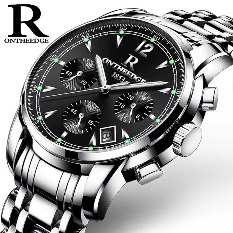 Meilleur ONTHEEDGE Hommes Quartz Montre En Acier Inoxydable Étanche Montre Bracelet Chronographe Affaires Homme Or Noir Horloge Relogio Masculino