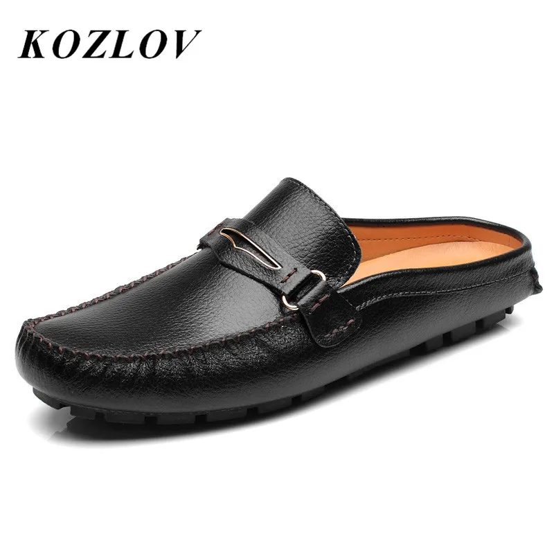 

KOZLOV Designer Slipon Men Casual Shoes Luxury Brand High Quality 2019 Genuine Leather Slipper Loafers Summer Half Shoes For Men