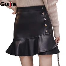 Guijie, женская черная посылка, мини юбки, весна-лето, из искусственной кожи, с пуговицами, Женская юбка, Faldas Largas Mujer Saias