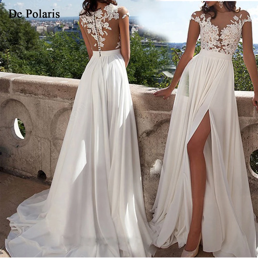 Кружевные свадебные платья с вышивкой Vestido de Noiva без рукавов белого цвета платье