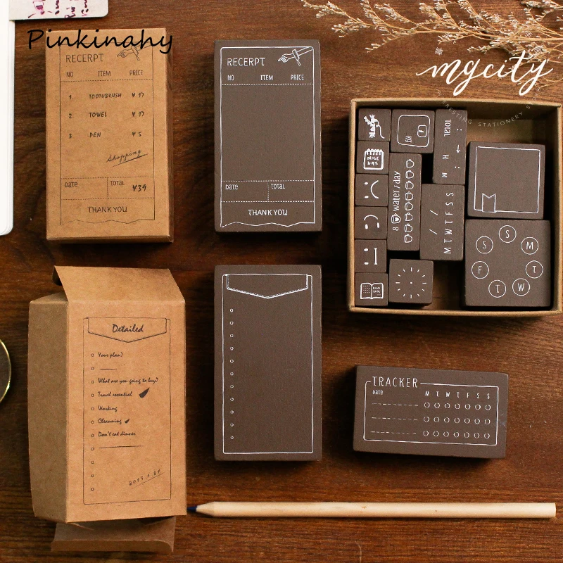 

Vintage Functional Time Planner Record/Check List Pattern Wooden Rubber Stamp Set for DIY Scrapbook Decoration Embossing YZ017