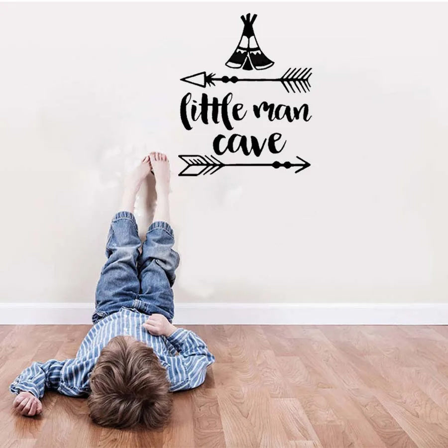 Little Man Cave Quotes Wall Stickers Combine Of Pattern And Words Wall Decals For Baby Nursery Kids Bedroom Home Decoration (3)