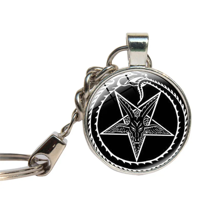 Сатана Коза брелок со стеклянным кабошоном Talmud Baphomet круг религиозный дьявол