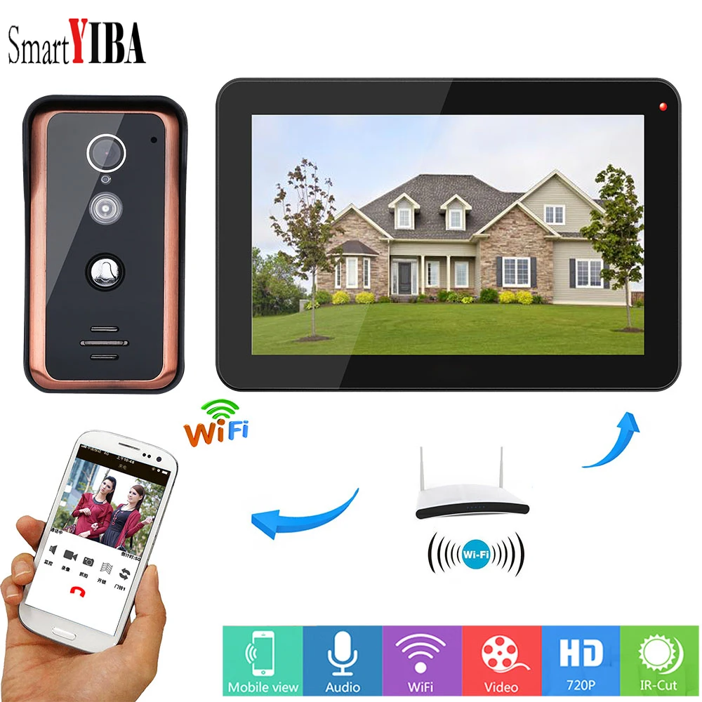 

SmartYIBA 9 inch Wired WiFi LCD Monitor 1000TVL Video Doorbell Unlock Intercom System IOS/Android App Remote Support 64G TF Card