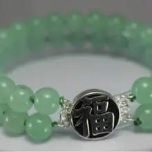 Серебро-ювелирные изделия 2 ряда зеленый камень благословит счастье браслет из бисера 7.5 дюйма украшения кварц камень браслет широкий часы крылья
