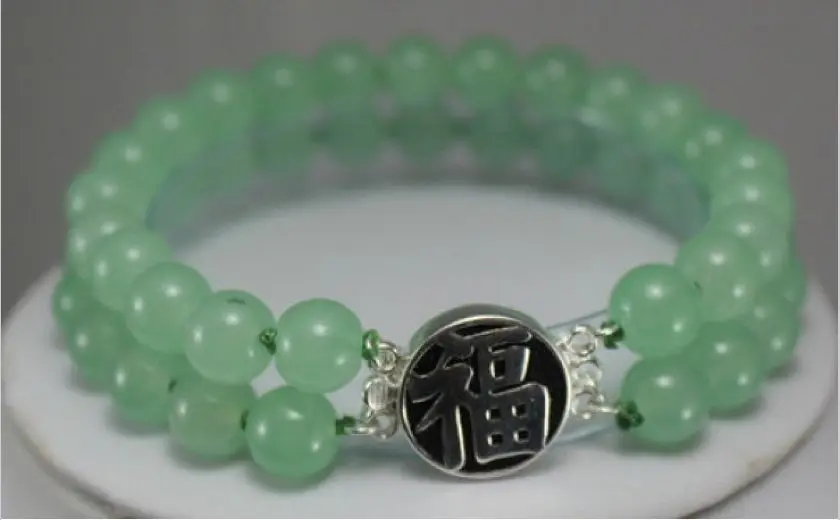 

silver-jewelry 2 row green gem bless happiness beaded bracelet 7.5inch Jewellery Quartz stone bangle wide watch wings