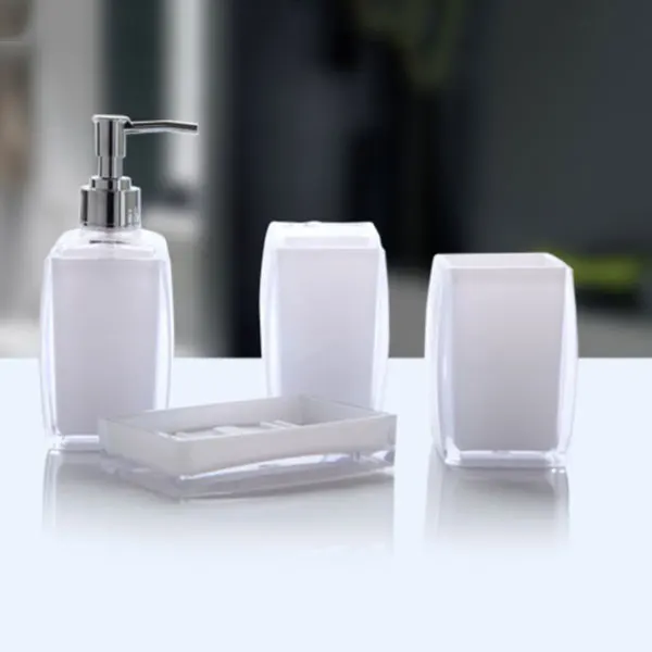 

Acrylic 4 Piece Bathroom Accessory Set Soap Dispenser Bottle Soap Dish Cup Toothbrush Holder Case Caddy DTT88