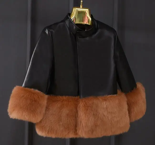 Женское пальто с воротником-стойкой из искусственного лисьего меха - Цвет: Черный