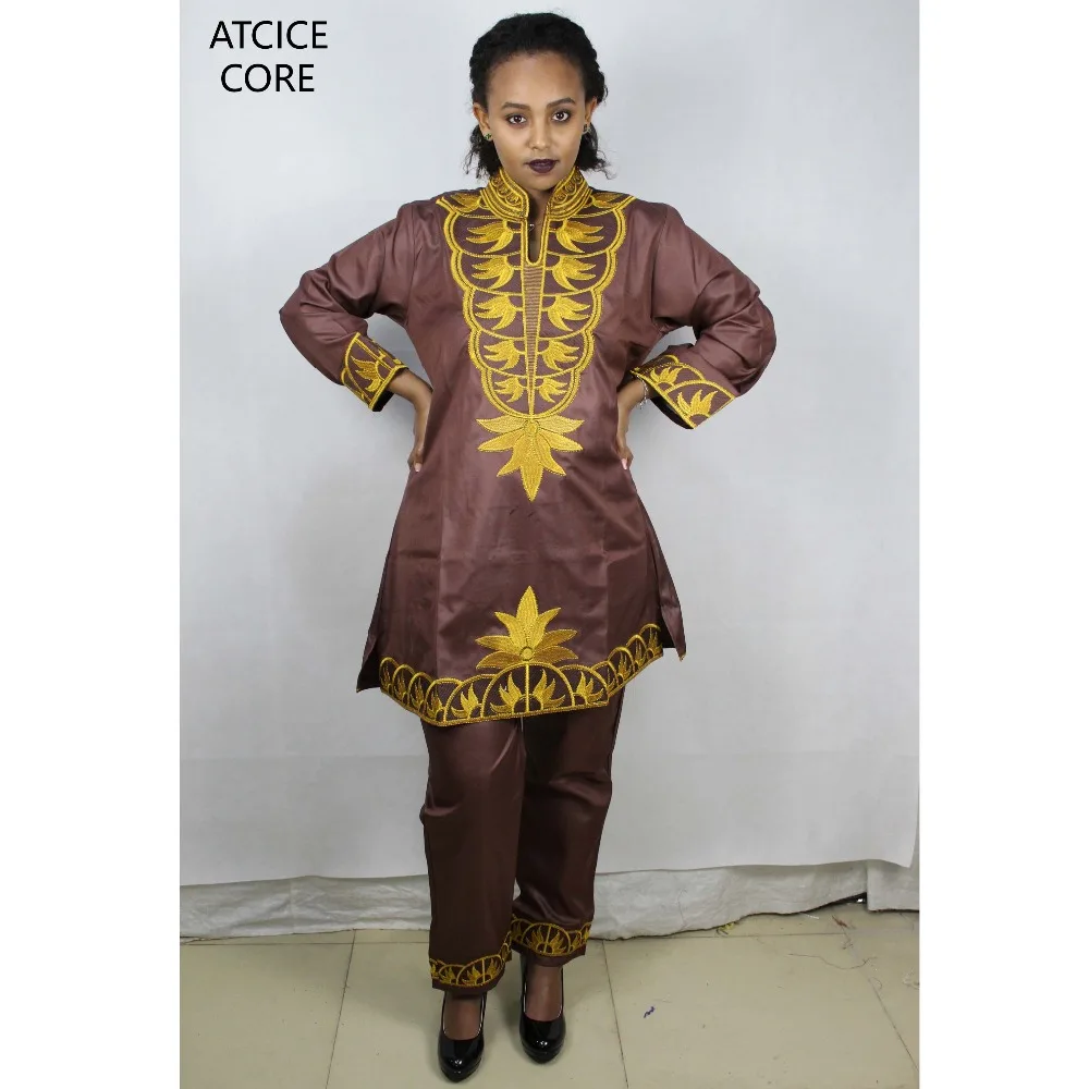 Африканский Базен вышивка дизайн платья Топ с брюками африканская одежда DP80