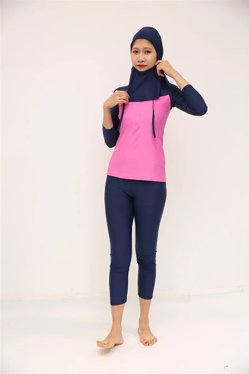 

Juventus 2019 Muslim Long-sleeved Trousers Nylon Swimsuit Female Three Set Islamic Women Swim Wear Maillot De Bain Islamique