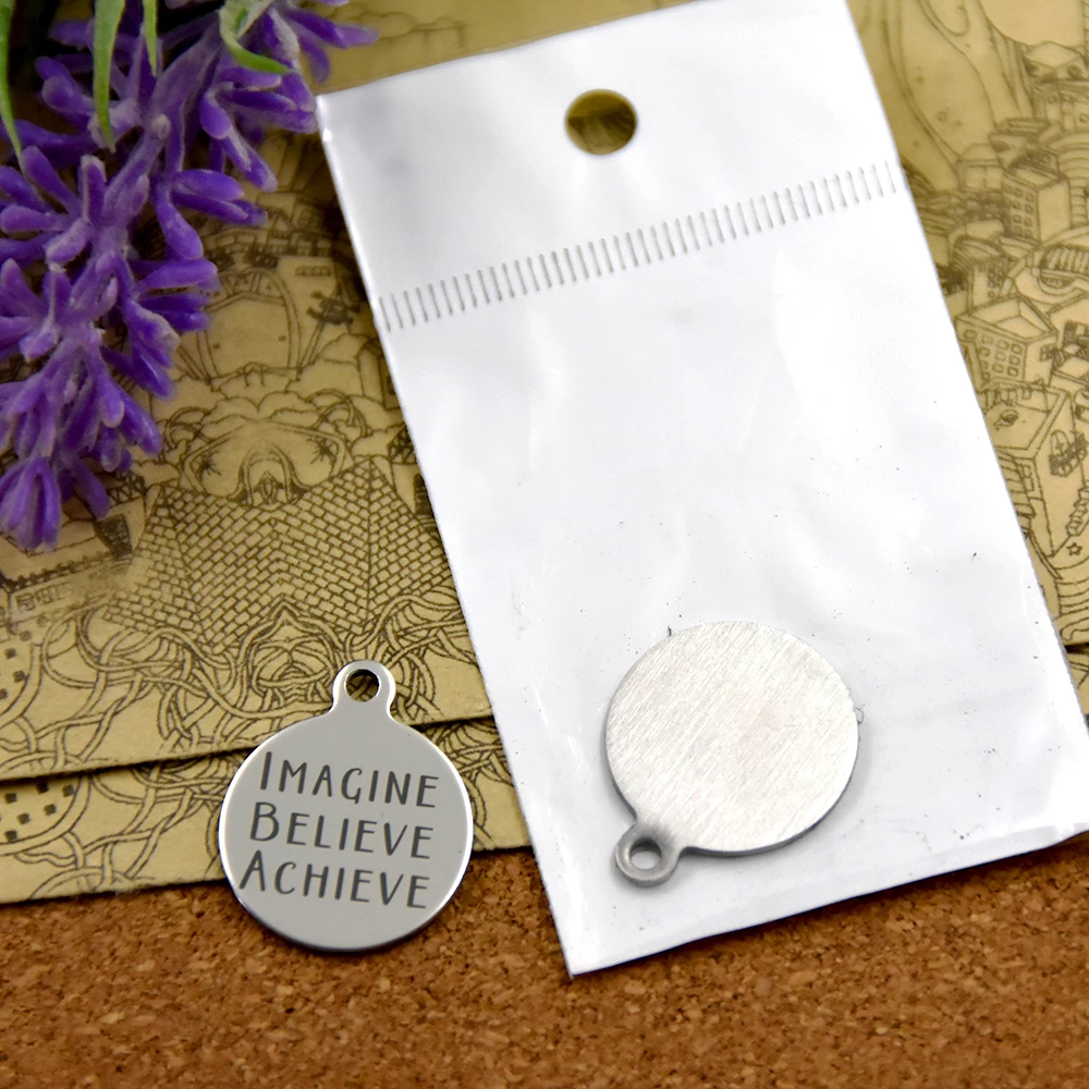 

10pcs--stainless steel charms"IMAGINE BELIEVE ACHIEVE"5 style for choosing DIY Charms pendants