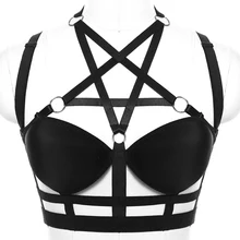 Жгуты в форме пентаграммы клетка для тела бюстгальтер для женщин Черная эластичная Регулировка Связывание Bralette Strappy Tops пастельный Готический Нижнее белье Харадзюку танец