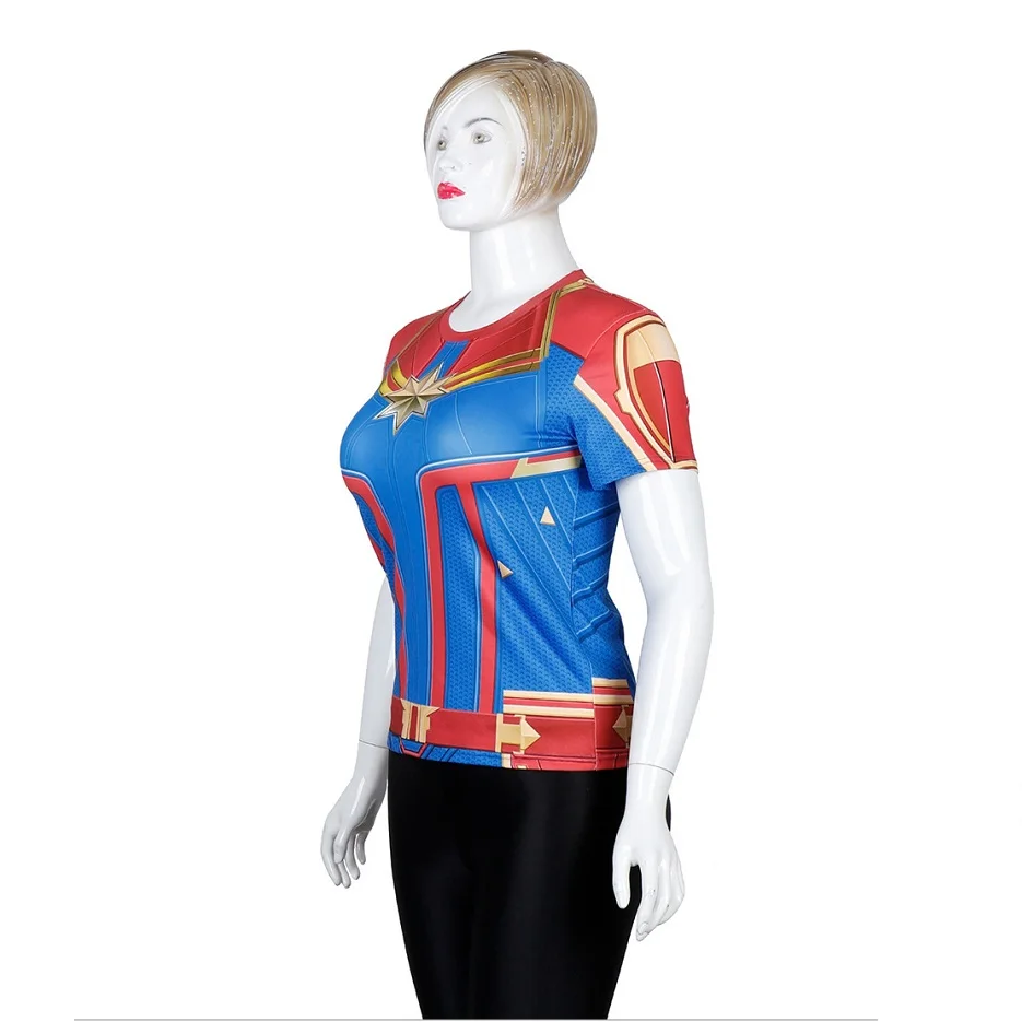 Avengers Endgame 4 Carver Danvers cosplay surprise captain Polyester fiber Short sleeve t-shirt Movie anime Costume