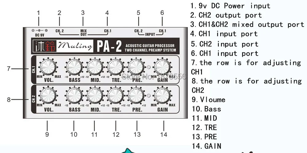 PA-2 Акустический Гитарный процессор двухканальный предусилитель системы- 4 полосы эквалайзера звукоснимателя усилитель