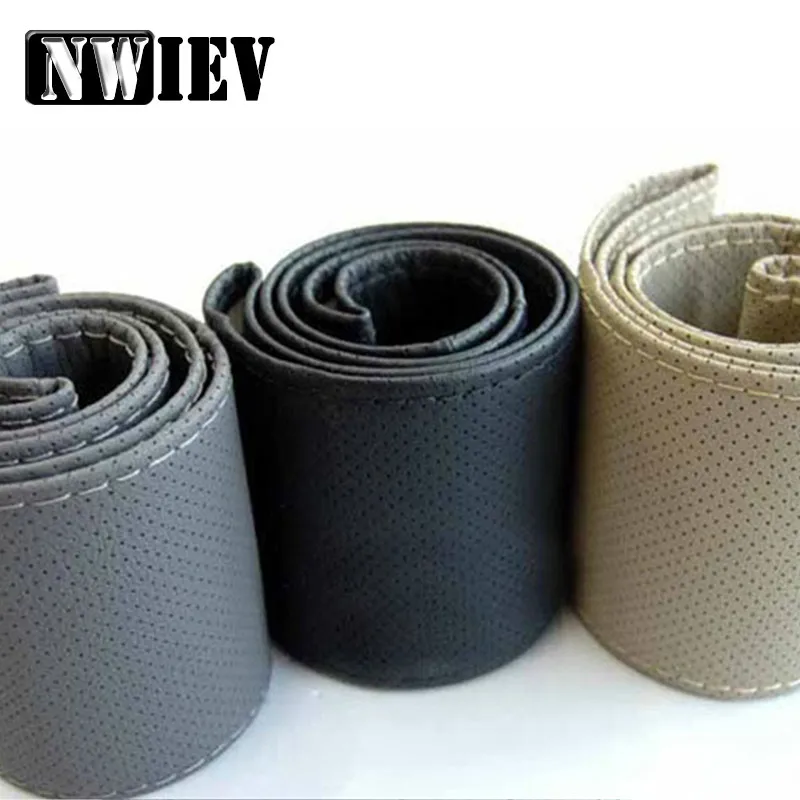 NWIEV Car steering wheel cover Genuine Leather Hand stitching For Jeep Ford Focus 2 3 Peugeot 307 206 VW Polo Golf 4 5 7 Touran |