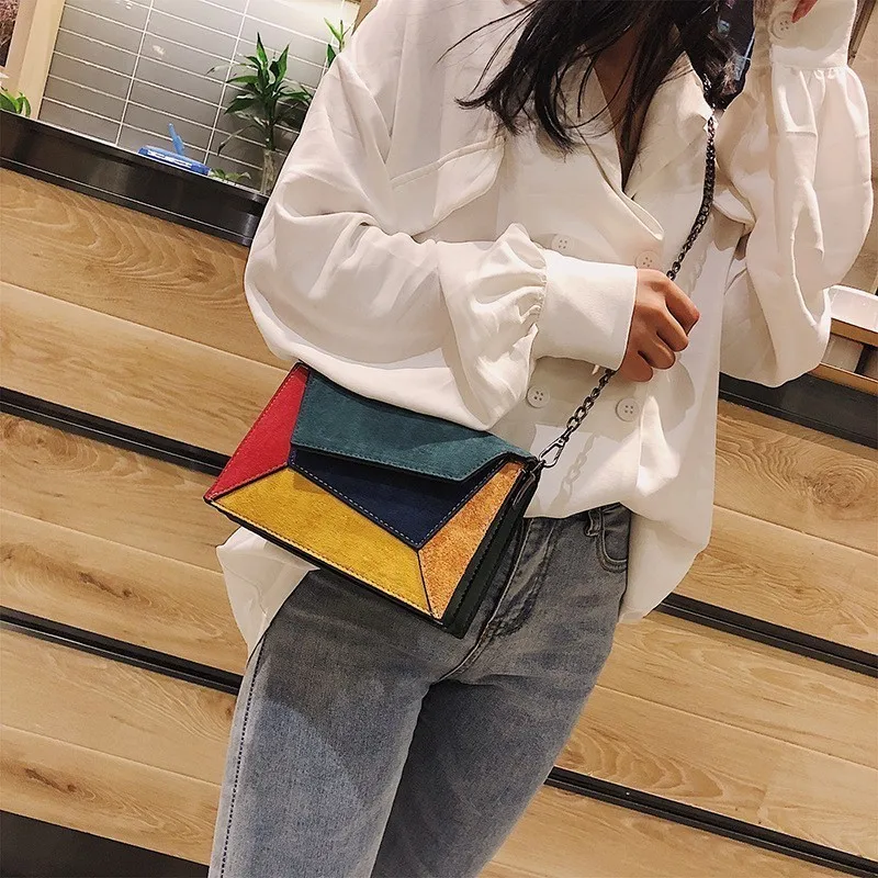 

Bag For Women Colorful Print Wool Chain Handbag Luxury Designer Patchwork Clutch Purse Women Chain Shoulder Messenger Bags