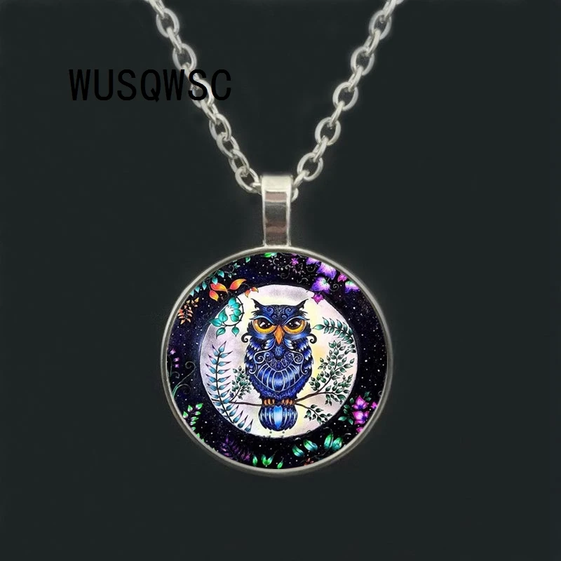 

WUSQWSC Simple Design Punk Style Necklace Glass Cabochon Owl Flower Plant Necklaces & Pendants Women Party DIY Picture Jewelry