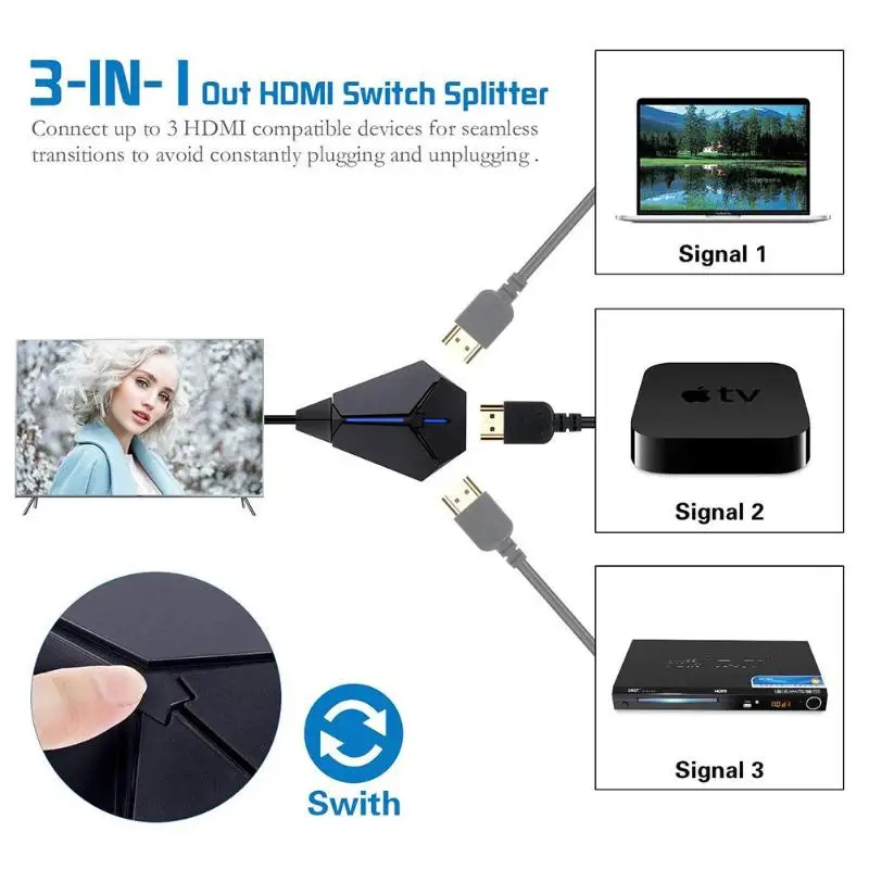 HDMI коммутатор 4K 30 Гц 3 переключатель порта HDMI 3 в 1 выход 1080P 3D HDMI сплиттер 58 см HDMI кабель выход соответствие HDCP 14 protoc