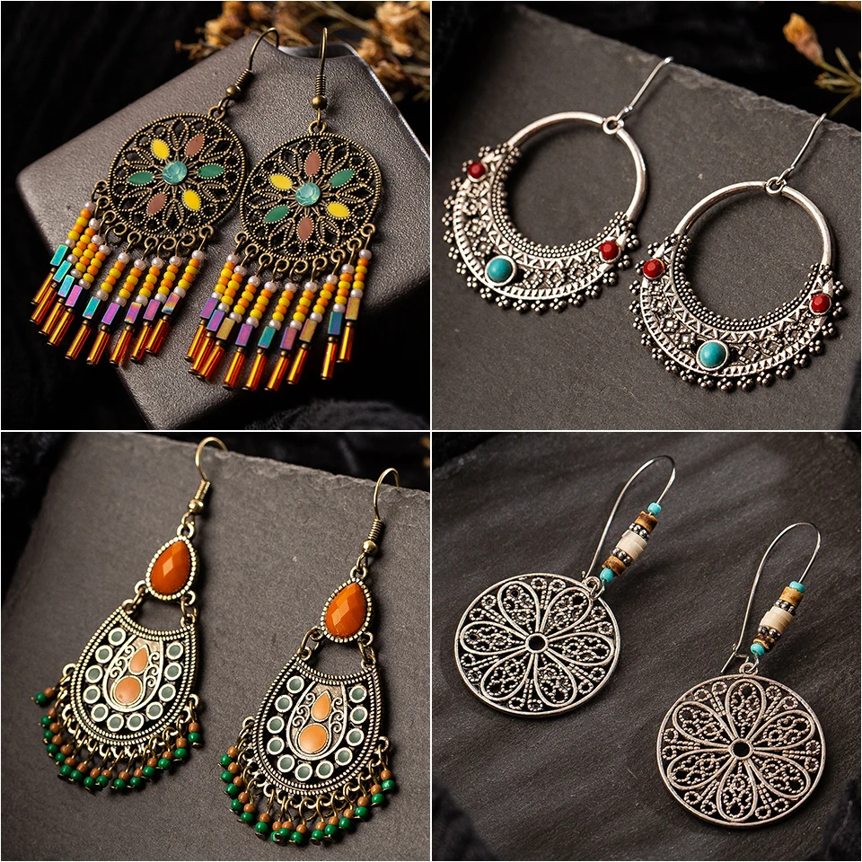 

Multiple Vintage Ethnic Dangle Drop Earrings for Women Female Annviersary Bridal Party Wedding Jewelry Ornaments Accessories