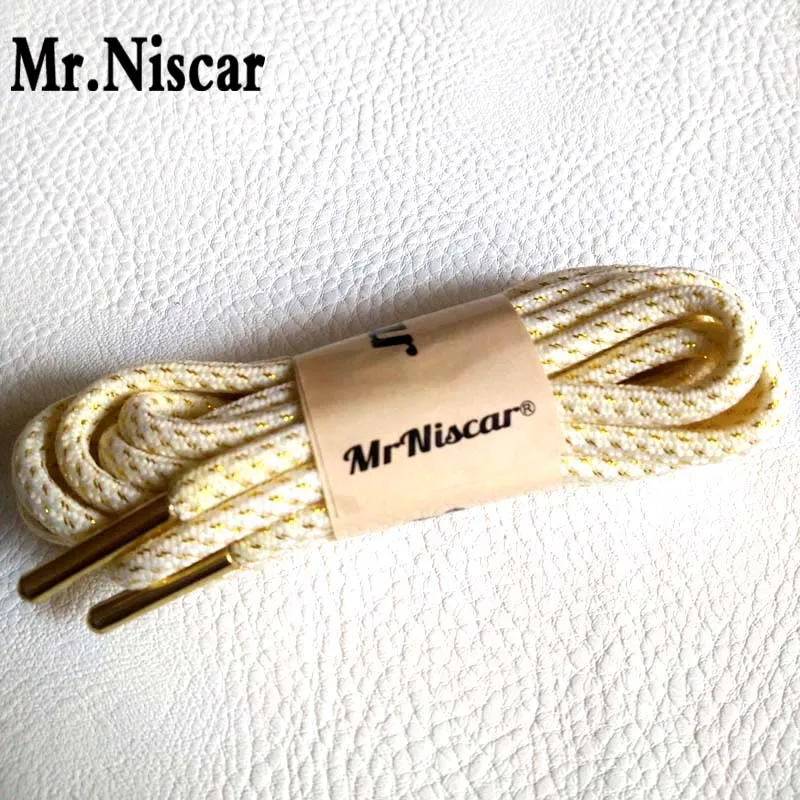 

Mr.Niscar 1 Pair Polyester Sneaker Shoe Laces Round 120cm Metallic Head Shoelace Fashion Gold Thread White Shoelaces 160 cm