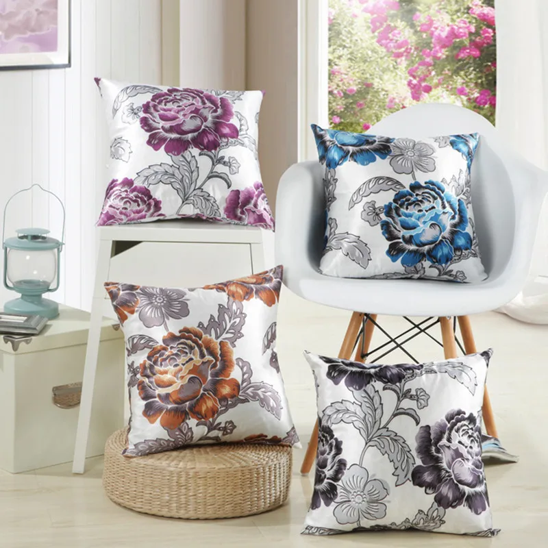 Fashion flower Cushion 45*45cm Bright silk Cushion Cover Decorative